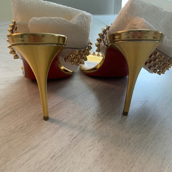 NWOB Christian Louboutin Gold Studded Slide Heels sz 39 - Picture 2 of 7